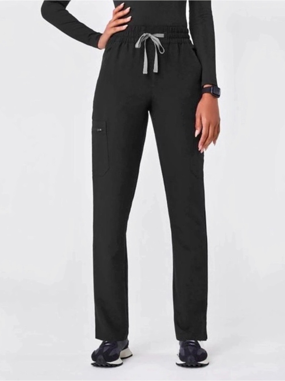 FIGS Dowa High Rise Straight Leg Scrub Pants Womens LP Black Cargo